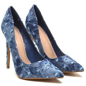 Shoes - Asiah Distressed Blue Denim Pointed Toe Pumps Shoes - Asiah Distressed Blue Denim Pointed Toe Pumps